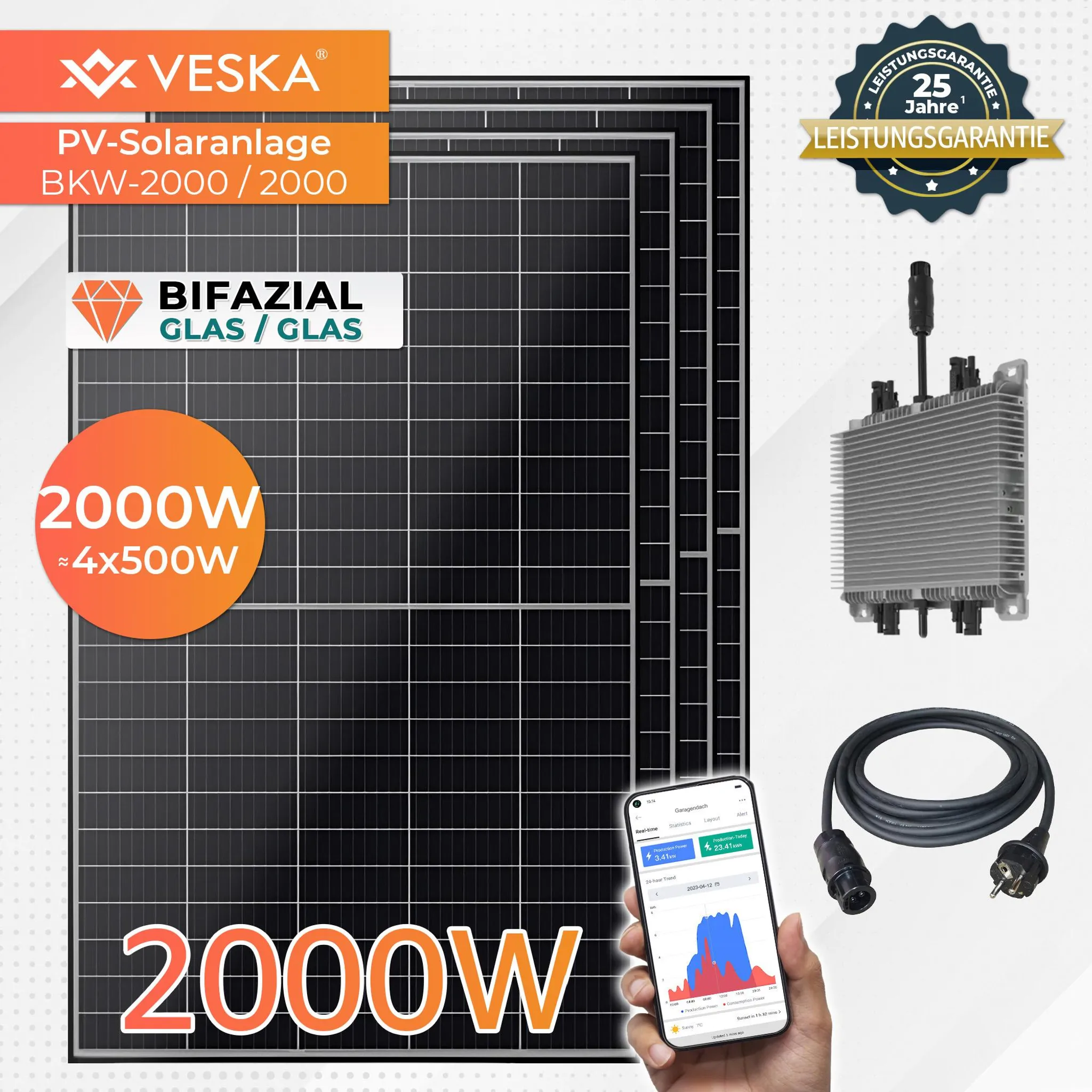 Veska Balkonová elektrárna 2000W Bifacial – balkonová fotovoltaika